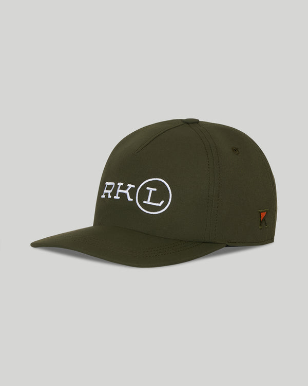 Green cap with white logo on a gray background