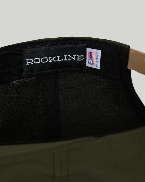 Black cap with 'Rookline' branding on a gray background